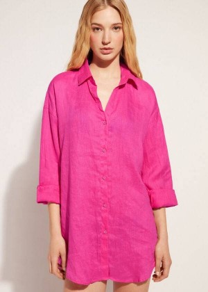 Calzedonia Linen Shirt Cover-Ups Damen Rosa | DE2095KI