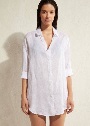 Calzedonia Linen Shirt Cover-Ups Damen Weiß | DE2098XF