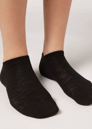 Calzedonia Linen and Viscose No-show Socken Damen Schwarz | DE1895MA