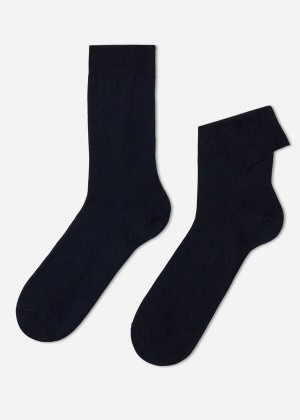 Calzedonia Lisle Thread Crew Socken Herren Blau | DE1385PQ