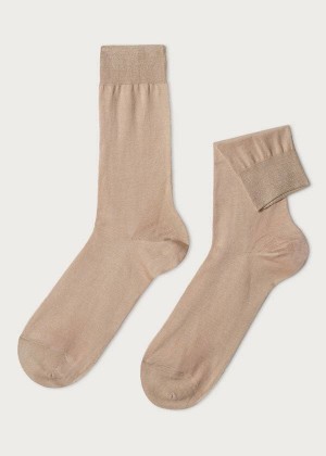 Calzedonia Lisle Thread Crew Socken Herren Beige | DE1384OR