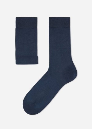 Calzedonia Lisle Thread Crew Socken Herren Navy | DE1383IS