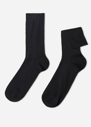 Calzedonia Lisle Thread Crew Socken Herren Schwarz | DE1380TV