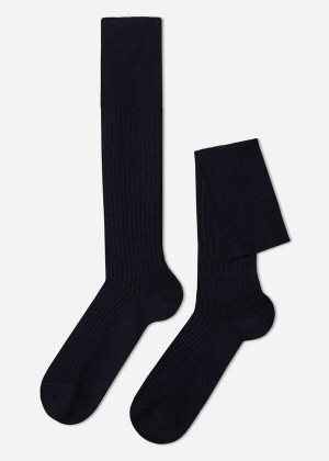 Calzedonia Lisle Thread Gerippt Long Socken Herren Blau | DE1439SO