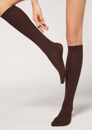 Calzedonia Long Gerippt Cashmere Socken Damen Braun | DE1946NB