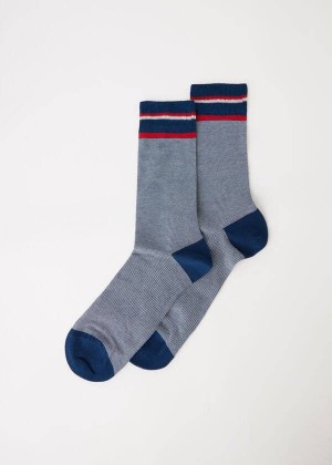 Calzedonia Micro Gestreift Crew Socken Herren Grau | DE1334AP