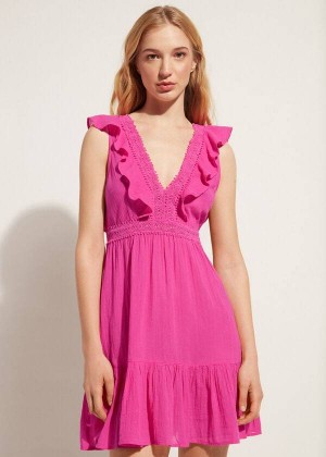 Calzedonia Mini Kleider with Ruffle and Passementerie Cover-Ups Damen Rosa | DE2083YU