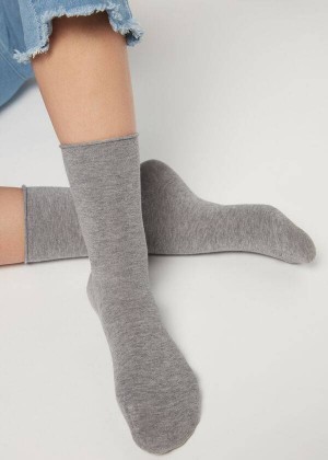 Calzedonia Non-Elastic Baumwoll Ankle Kurzes Socken Damen Silber | DE1739MA