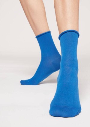 Calzedonia Non-Elastic Baumwoll Ankle Kurzes Socken Damen Blau | DE1729HK