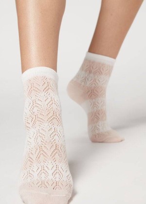 Calzedonia Openwork and Gestreift Kurzes Socken Damen Beige | DE1726DN