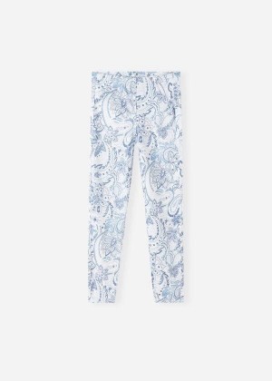 Calzedonia Paisley-Print Denim Leggings Kinder Weiß Blau | DE1055KI