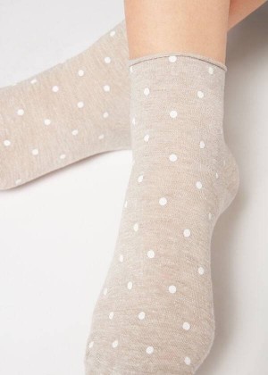 Calzedonia Polka Dot Motif Kurzes with Linen Socken Damen Beige | DE1725SO