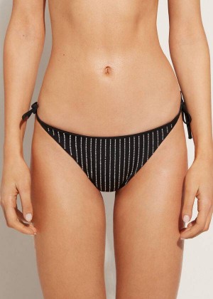 Calzedonia Rhinestone Brazilian String Shanghai Bikinihosen Damen Schwarz | DE2675IS