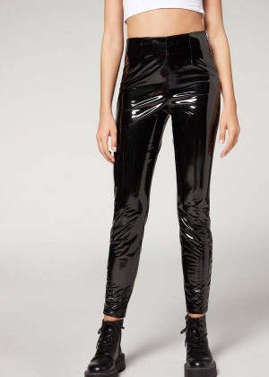 Calzedonia Schlank in Thermal Vinyl Leggings Damen Schwarz | DE1505MA