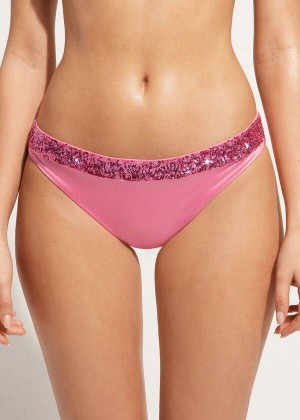 Calzedonia Sequined Cannes rosa Bikinihosen Damen Rosa | DE2651YU