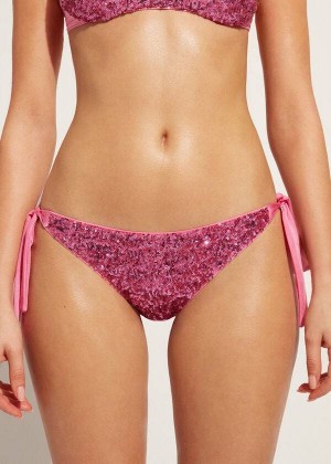 Calzedonia Sequined Side-Tie Cannes Bikinihosen Damen Rosa | DE2641HK