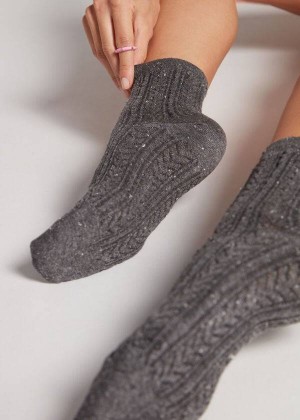 Calzedonia Slub Baumwoll Kurzes Socken Damen Grau | DE1659BC