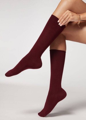 Calzedonia Smooth Baumwoll Mid-Calf Long Socken Damen Rot | DE1932AP