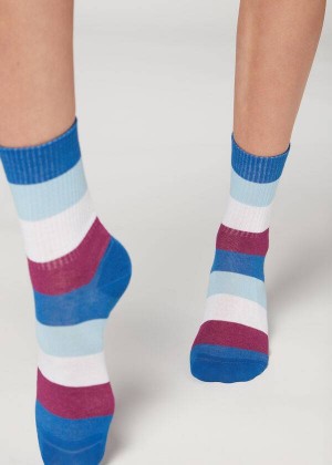 Calzedonia Stripe Patterned Kurzes Socken Damen Blau | DE1648DN