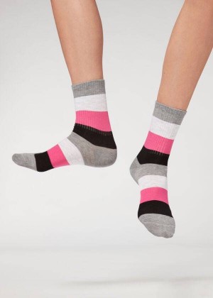 Calzedonia Stripe Patterned Kurzes Socken Damen Grau | DE1647SO