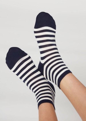 Calzedonia Stripe Patterned Kurzes Socken Damen Blau | DE1645PQ