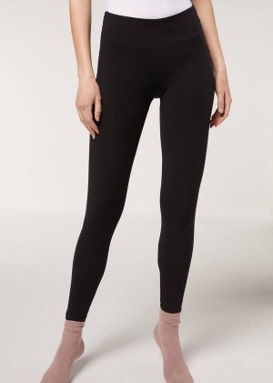 Calzedonia Supima Baumwoll Leggings Damen Schwarz | DE1498LH