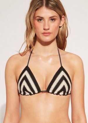 Calzedonia Triangle String Mumbai Bikinioberteile Damen Schwarz Beige | DE2138OR