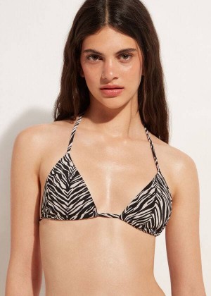 Calzedonia Triangle String Zebra Nairobi Bikinioberteile Damen Schwarz | DE2126VD