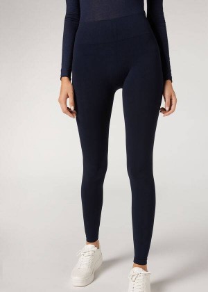 Calzedonia Ultra-Opaque Microfiber Leggings Damen Blau | DE1483RW