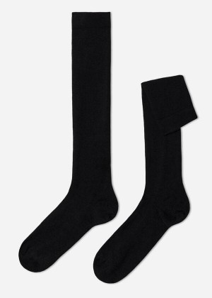 Calzedonia Wolle and Baumwoll Long Socken Herren Schwarz | DE1431RW