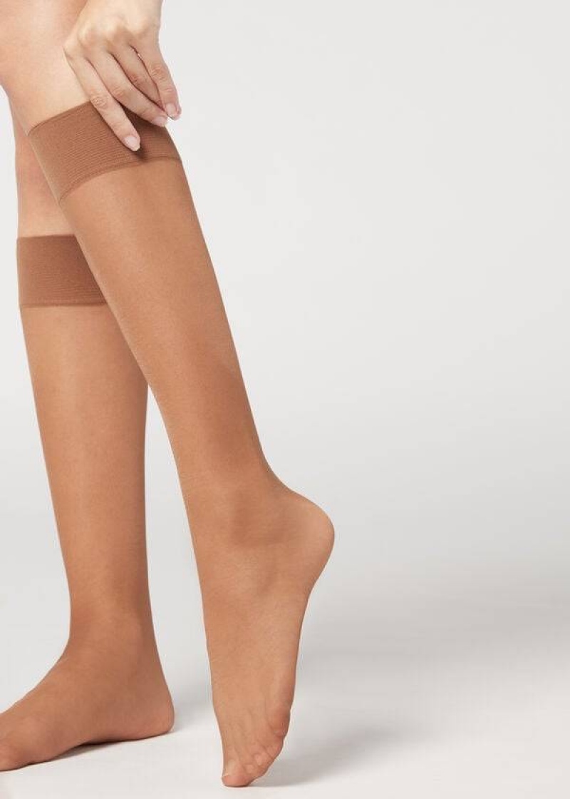 Calzedonia 20 Denier Kompfort Cuff Knee-Highs Long Socken Damen Beige | DE1968XF