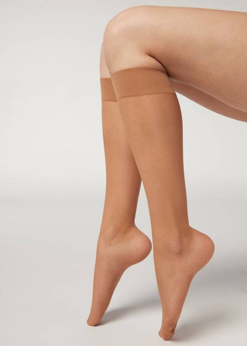 Calzedonia 20 Denier Kompfort Cuff Knee-Highs Long Socken Damen Beige Braun | DE1966LH