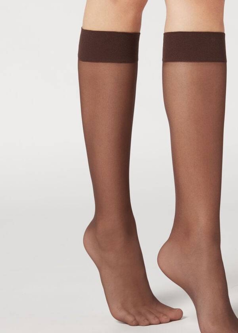 Calzedonia 20 Denier Kompfort Cuff Knee-Highs Long rosa Socken Damen Kaffee | DE1961FM