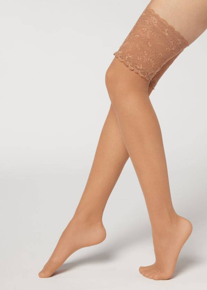 Calzedonia 20 Denier Opaque Thigh-Highs Stockings Damen Beige | DE2954DN