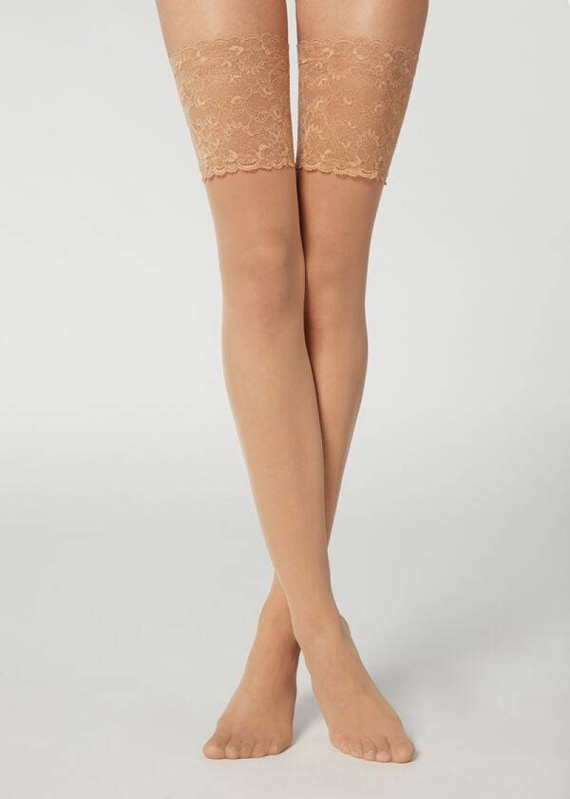 Calzedonia 20 Denier Opaque Thigh-Highs Stockings Damen Braun | DE2953FM