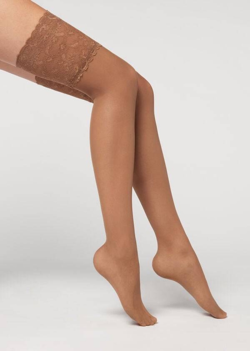 Calzedonia 20 Denier Opaque Thigh-Highs Stockings Damen Khaki | DE2952GL