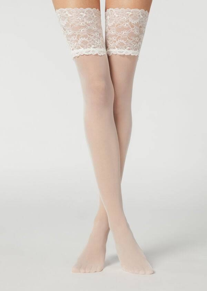 Calzedonia 20 Denier Opaque Thigh-Highs Stockings Damen Weiß | DE2951HK