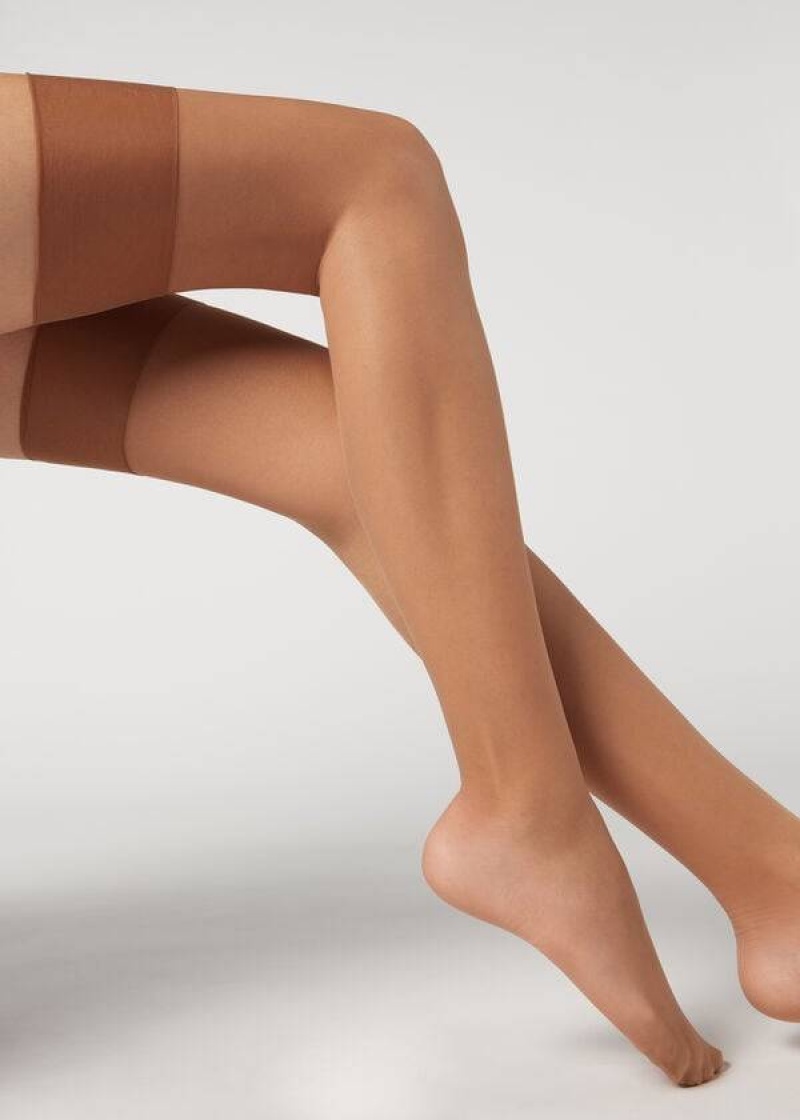 Calzedonia 20 Denier Sheer Garter Belt Effect Stockings Damen Beige | DE2948LH