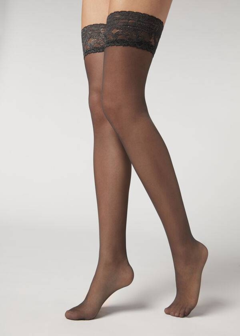 Calzedonia 20 Denier Sheer Thigh-Highs Stockings Damen Grau | DE2945CE