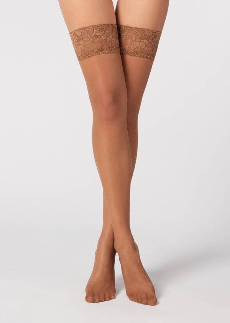 Calzedonia 20 Denier Sheer Thigh-Highs Stockings Damen Braun | DE2944VD