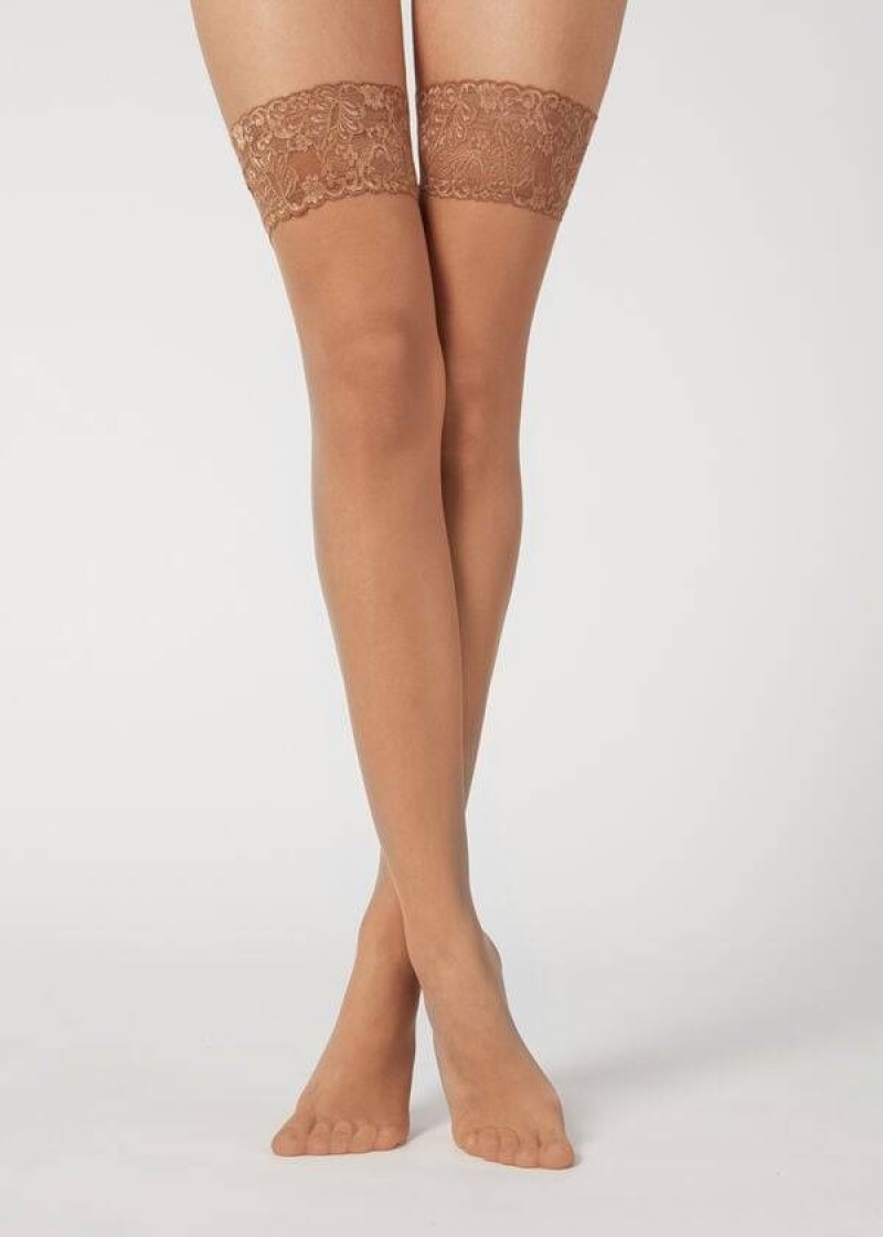 Calzedonia 20 Denier Sheer Thigh-Highs Stockings Damen Khaki | DE2942NB