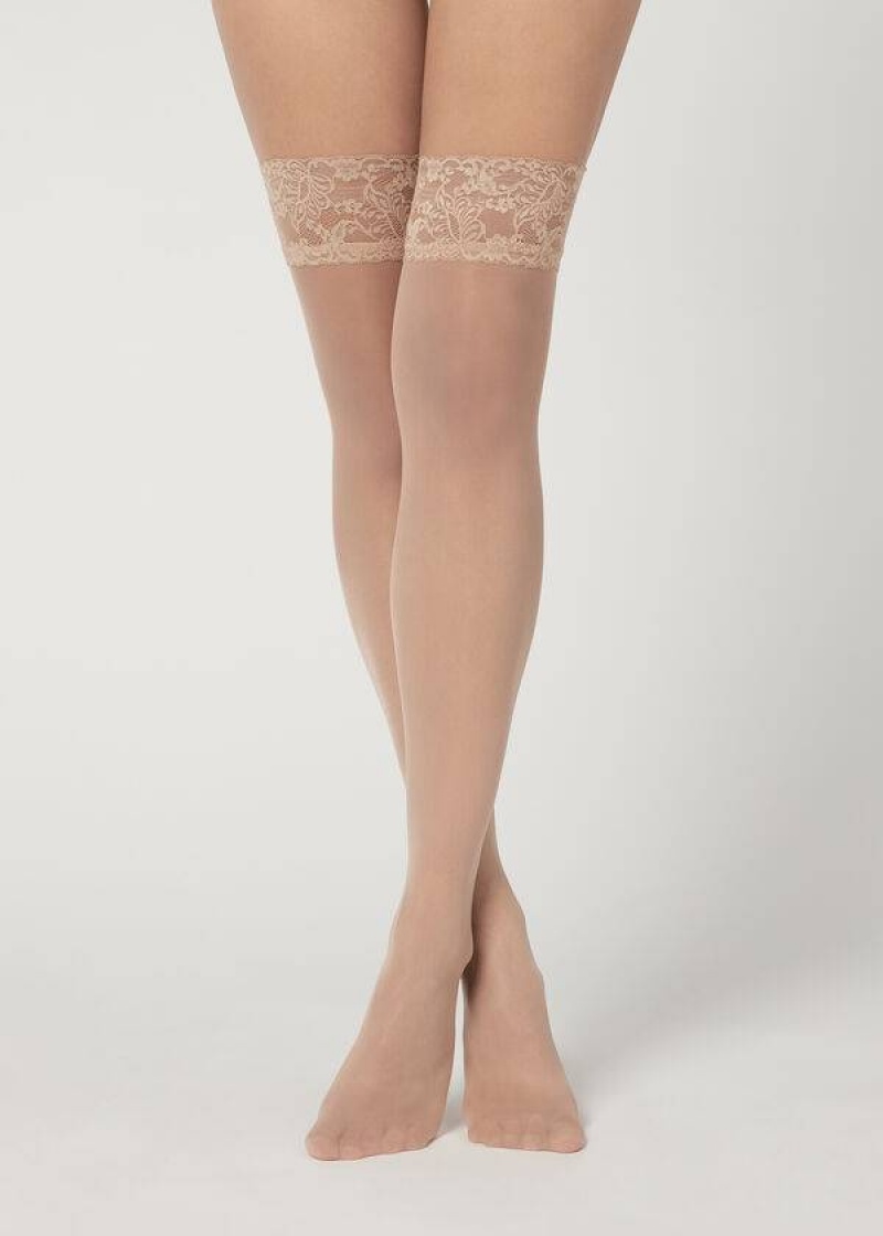 Calzedonia 20 Denier Sheer Thigh-Highs Stockings Damen Beige | DE2940QZ