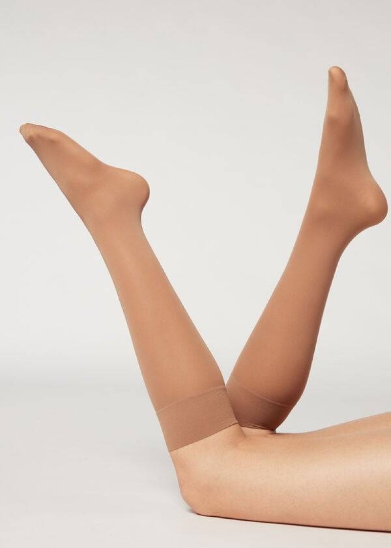 Calzedonia 30 Denier Semi Opaque Microfiber Knee-Highs Long Socken Damen Beige | DE1960DN