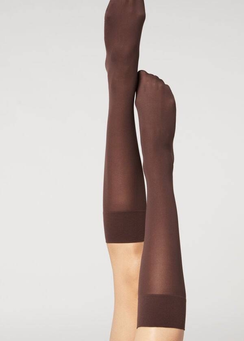 Calzedonia 30 Denier Semi Opaque Microfiber Knee-Highs Long Socken Damen Kaffee | DE1959SO