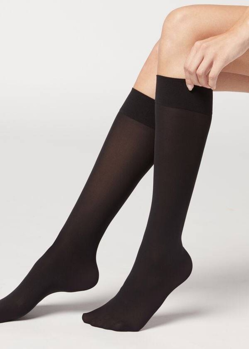 Calzedonia 30 Denier Semi Opaque Microfiber Knee-Highs Long Socken Damen Schwarz | DE1956OR