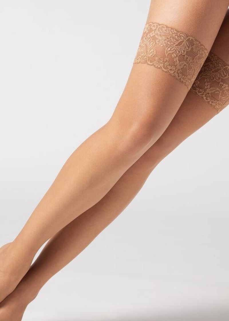 Calzedonia 8 Denier Ultra Sheer Thigh-Highs Stockings Damen Beige Braun | DE2937RW