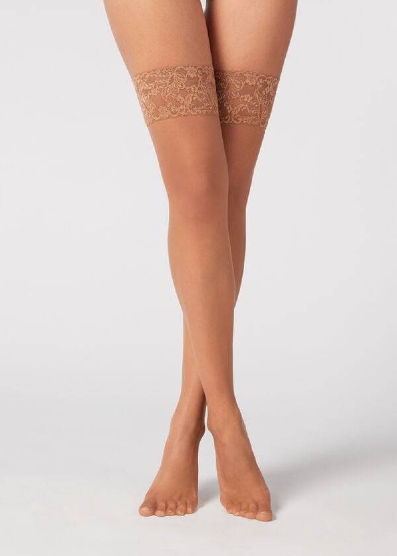 Calzedonia 8 Denier Ultra Sheer Thigh-Highs Stockings Damen Beige Braun | DE2937RW