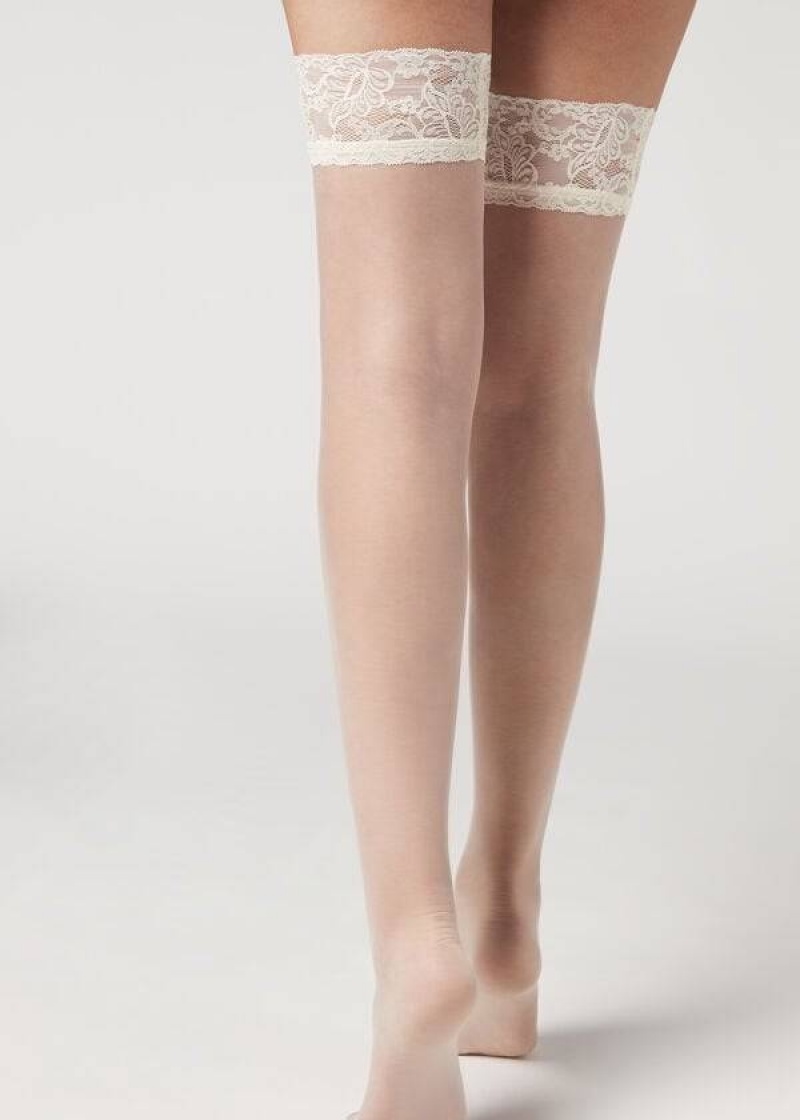 Calzedonia 8 Denier Ultra Sheer Thigh-Highs rosa Stockings Damen Weiß | DE2932OR