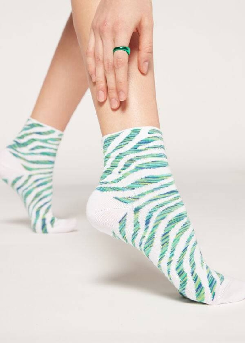 Calzedonia Animal Patterned Kurzes Socken Damen Grün | DE1861KI