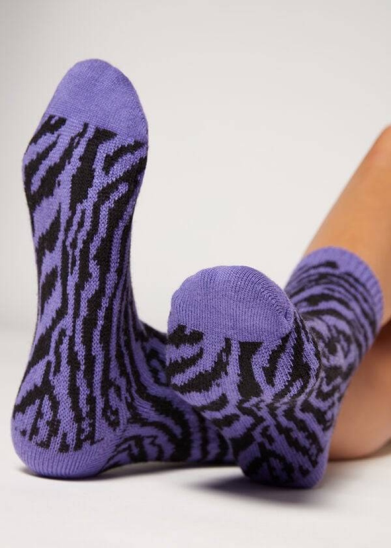 Calzedonia Animal Print Cashmere Kurzes Socken Damen Lila | DE1860JJ